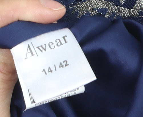 Awear Women Blue Floral Lace Shift Dress Size 14 Short Sleeve