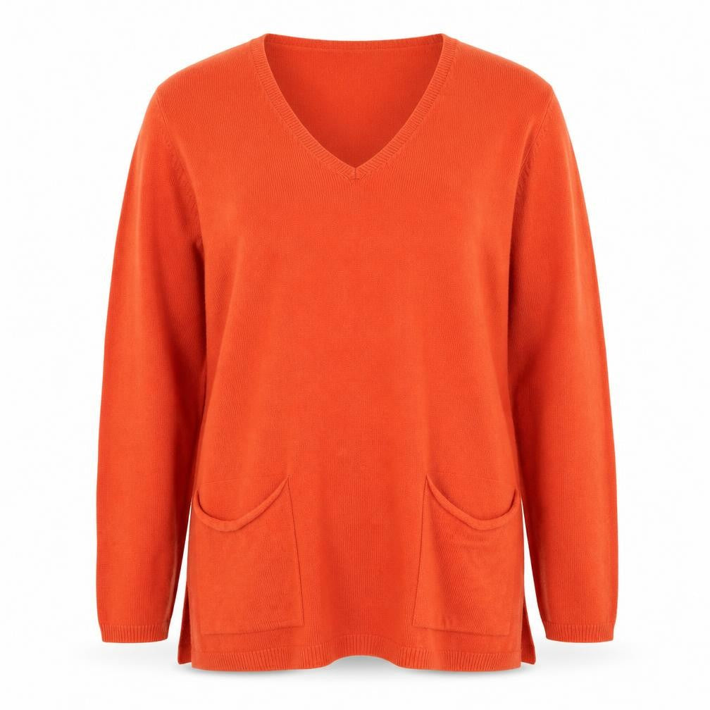 Damod Women's Orange V-Neck Long Sleeve Pullover Jumper S