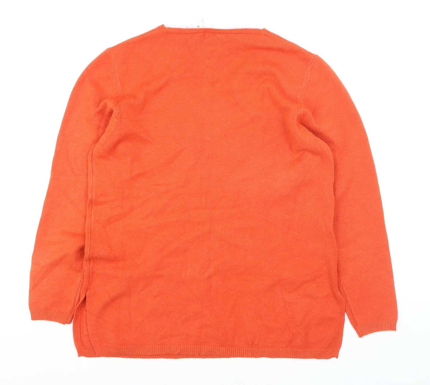 Damod Women's Orange V-Neck Long Sleeve Pullover Jumper S
