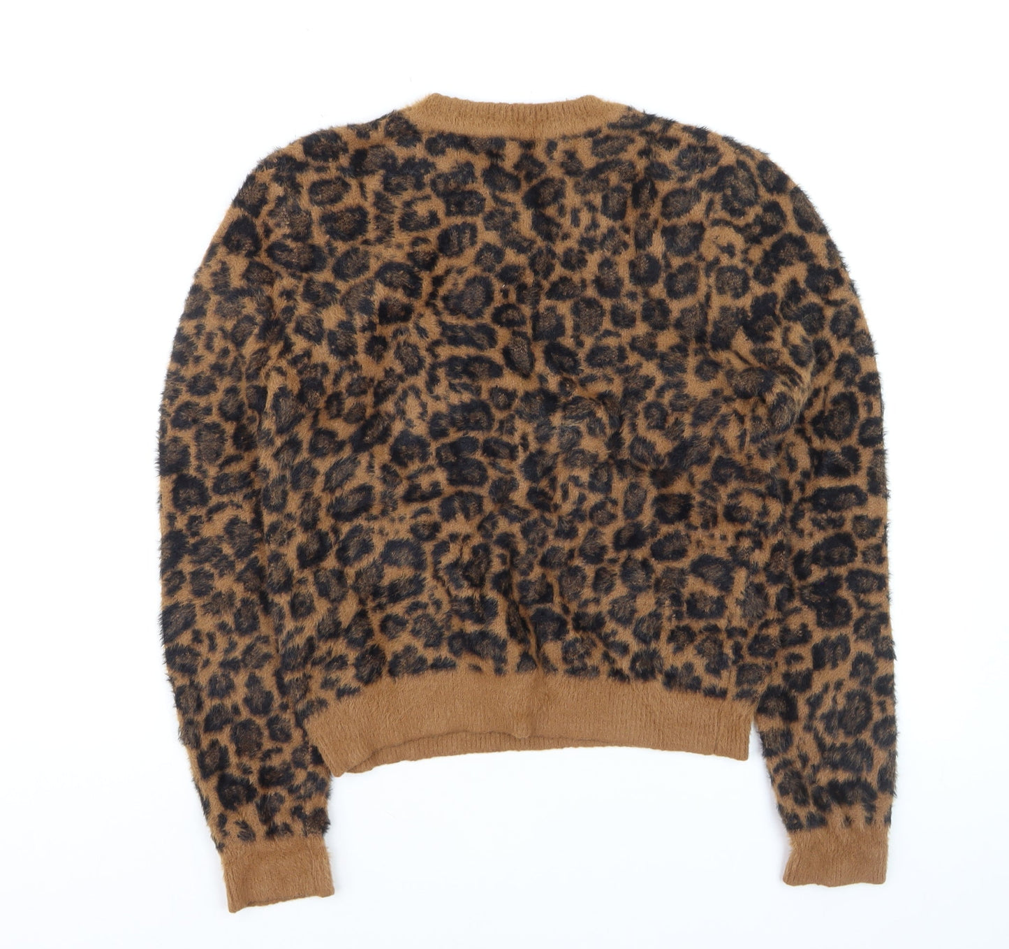 ZARA Women Brown Leopard Print Fuzzy Knit Jumper Size 12
