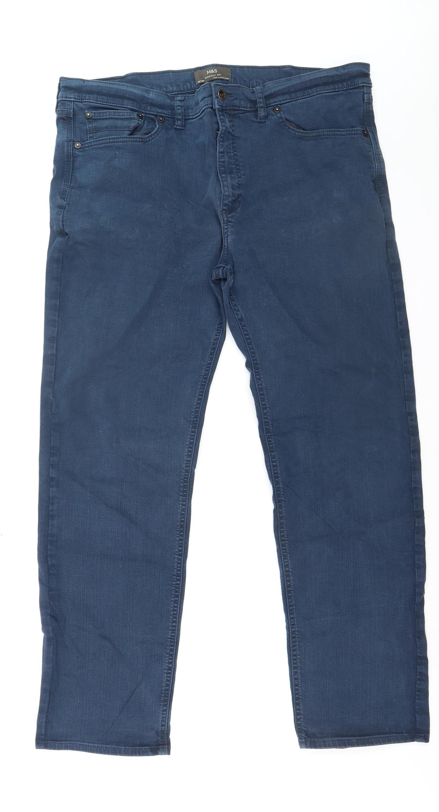 Marks and Spencer Men's Blue Straight Fit Jeans 40W 33L Cotton Blend