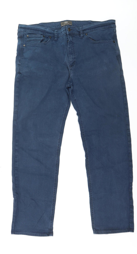 Marks and Spencer Men's Blue Straight Fit Jeans 40W 33L Cotton Blend