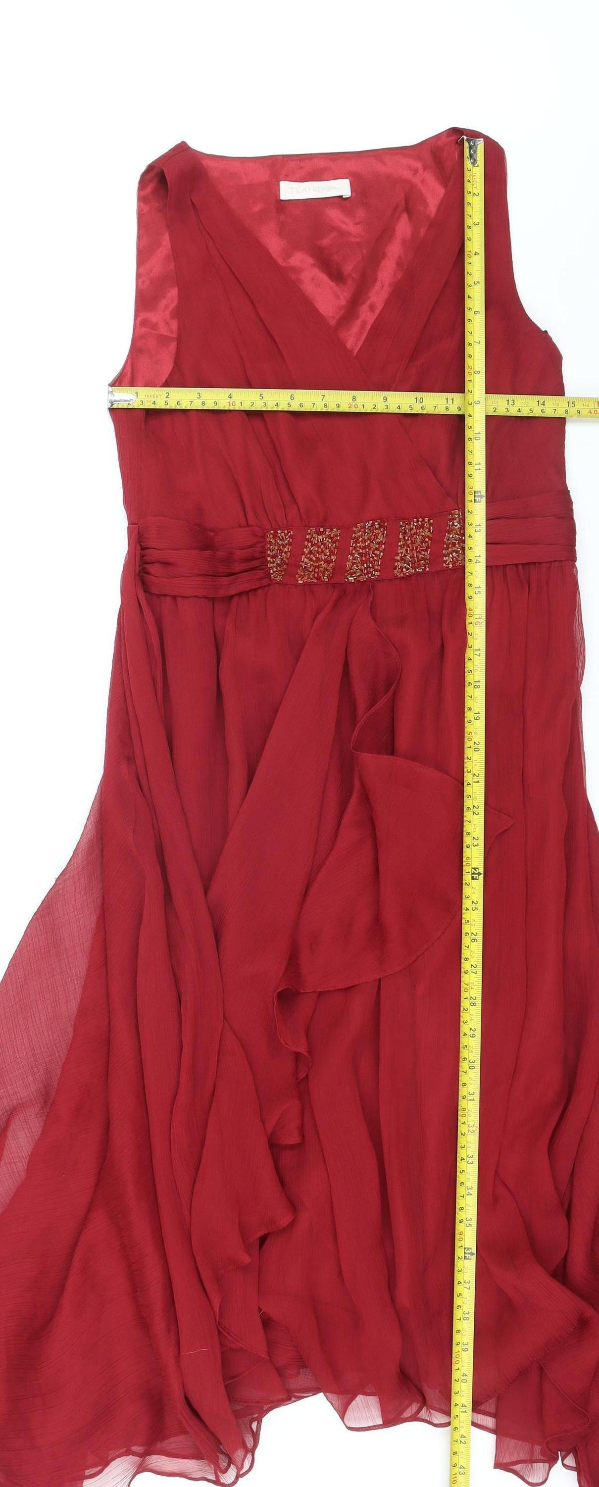 Teatro Women's Red Midi Wrap Dress Size 10 Beaded Chiffon