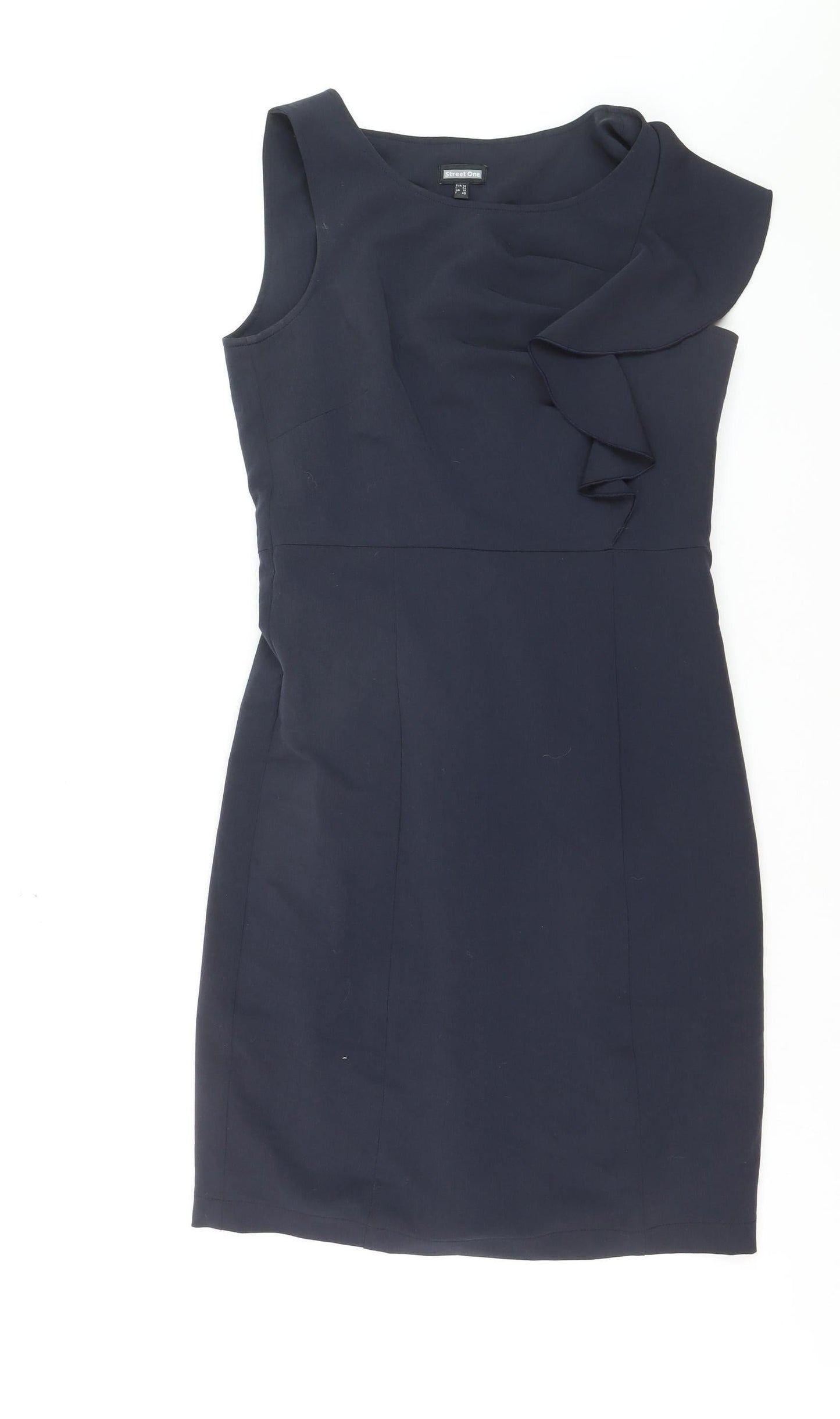 Street One Women's Blue Sleeveless Ruffle Sheath Dress Size 12
