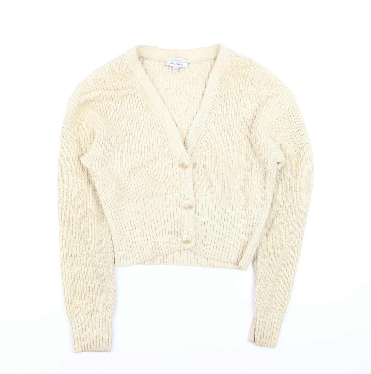 & Other Stories Women Beige Chunky-Knit V-Neck Cardigan XS