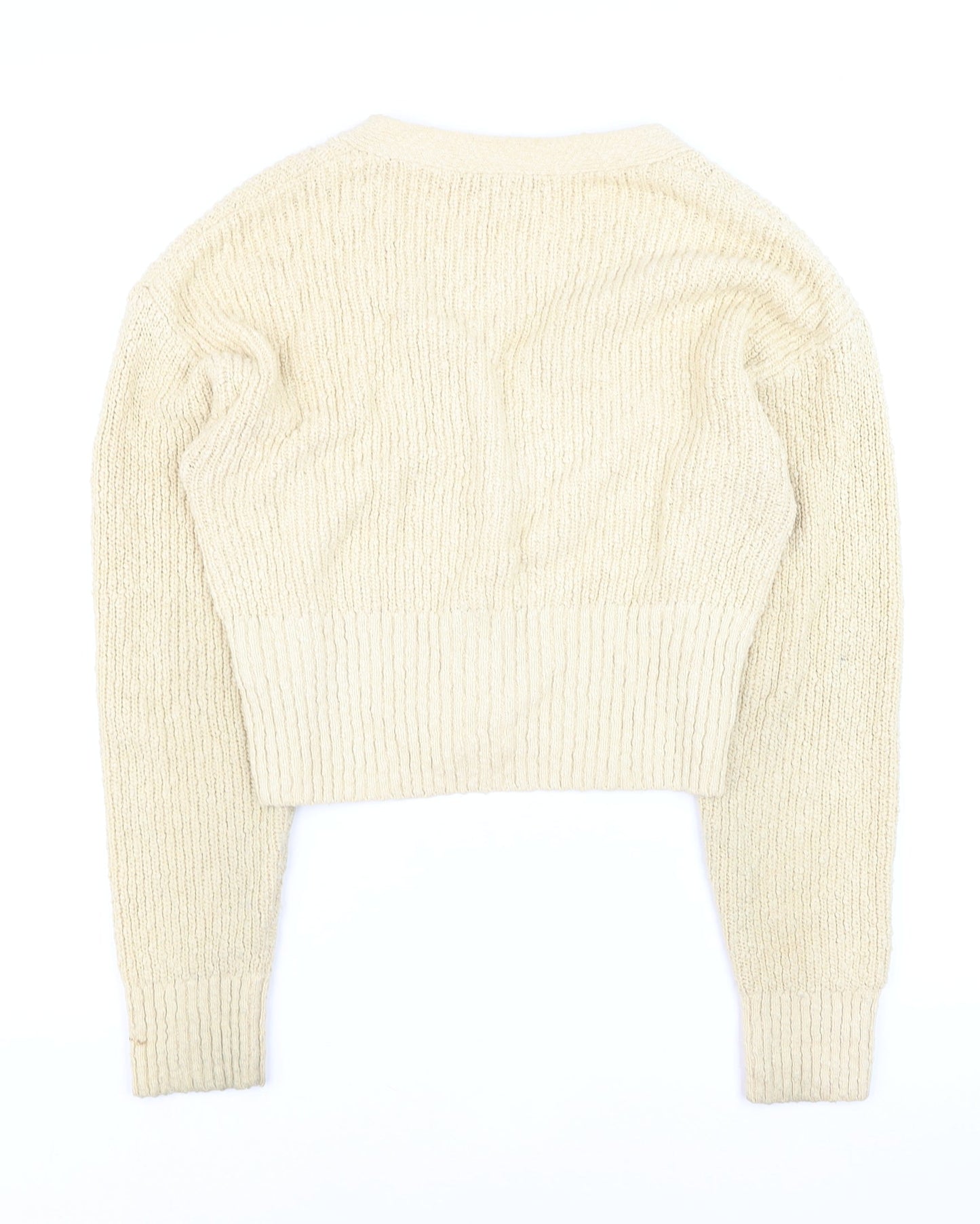 & Other Stories Women Beige Chunky-Knit V-Neck Cardigan XS