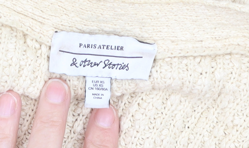 & Other Stories Women Beige Chunky-Knit V-Neck Cardigan XS