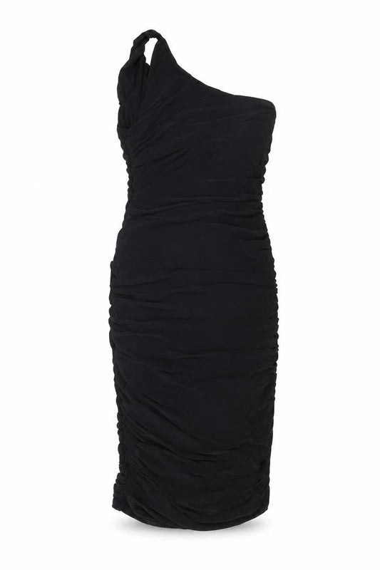 Front view of Missguided Women’s Black One Shoulder Bodycon Tall Dress, size UK 8