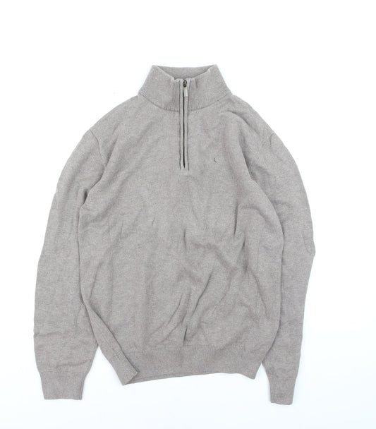 Dunnes Men’s Beige Cotton Half Zip Jumper Size M High Neck