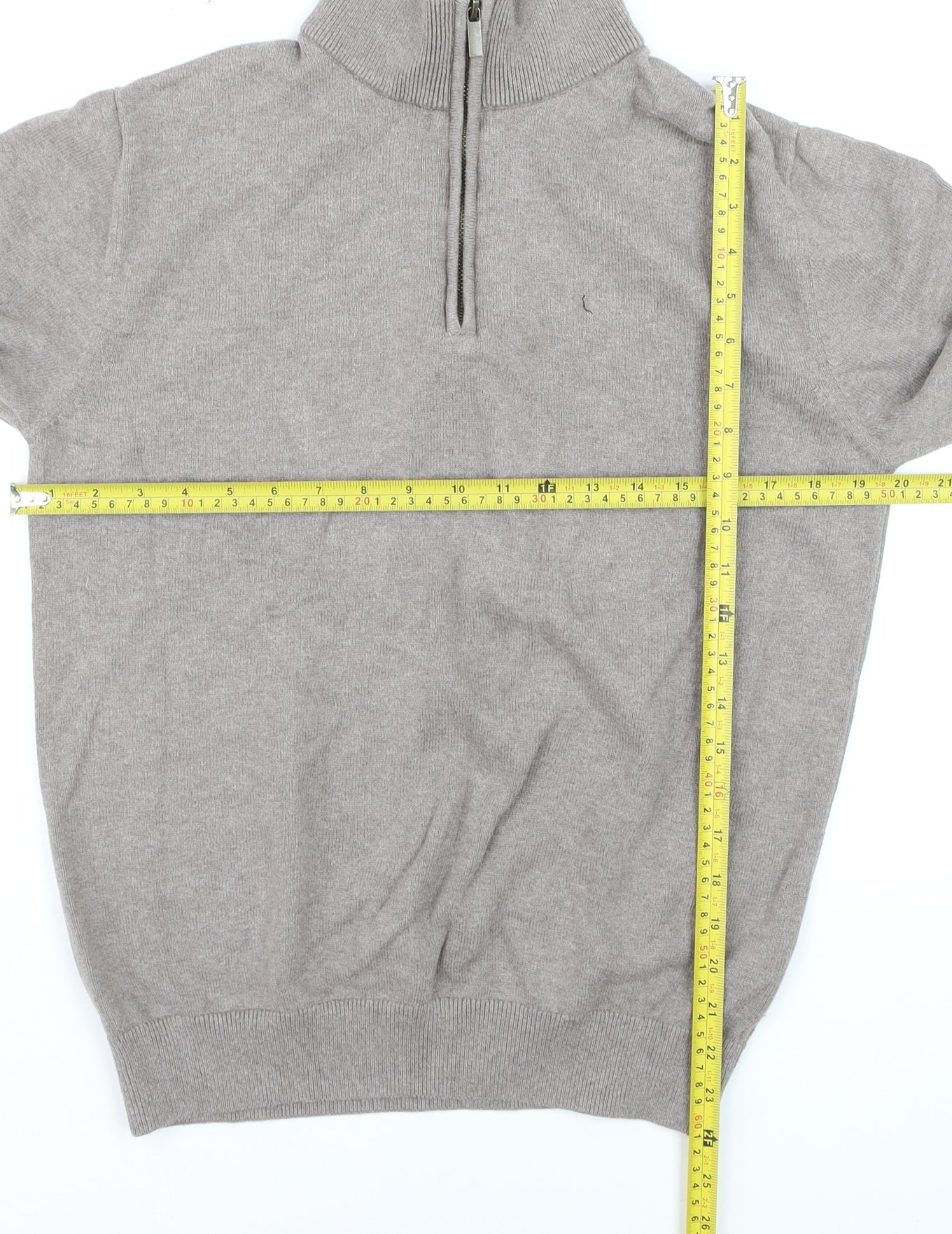 Dunnes Men’s Beige Cotton Half Zip Jumper Size M High Neck