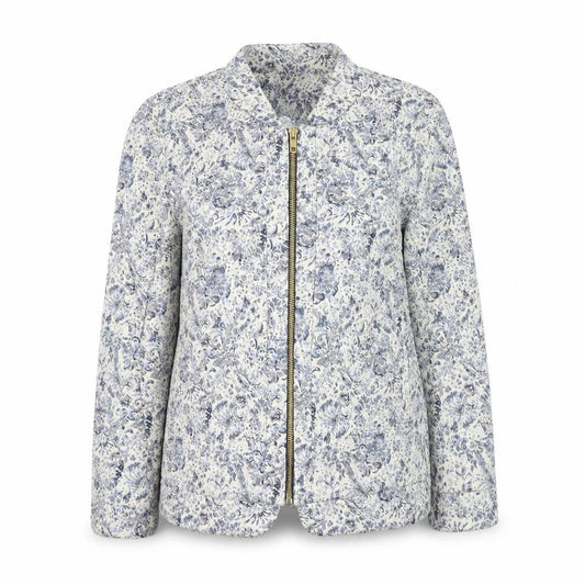 Warehouse Women’s Blue Floral Zip Bomber Jacket Size 10