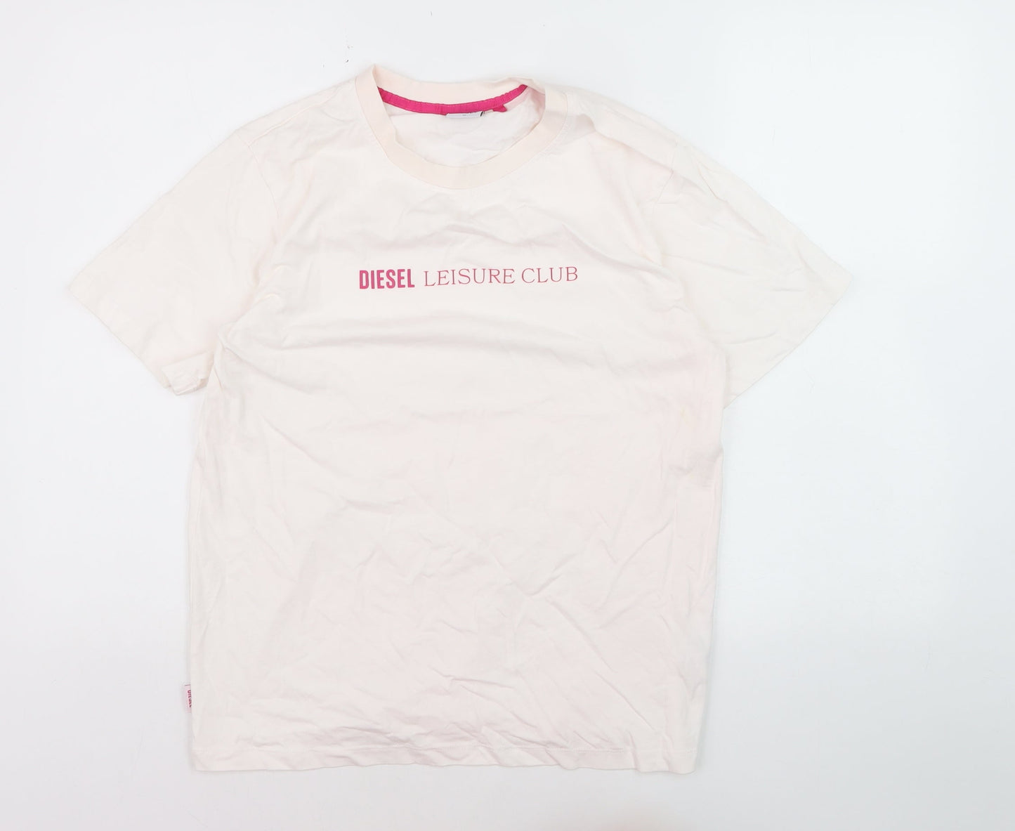 Diesel Women Ivory Leisure Club Cotton T-Shirt M Short Sleeve
