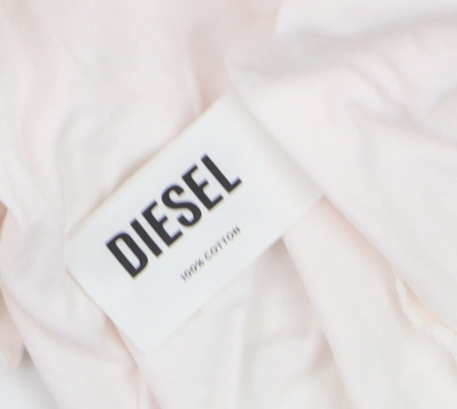 Diesel Women Ivory Leisure Club Cotton T-Shirt M Short Sleeve
