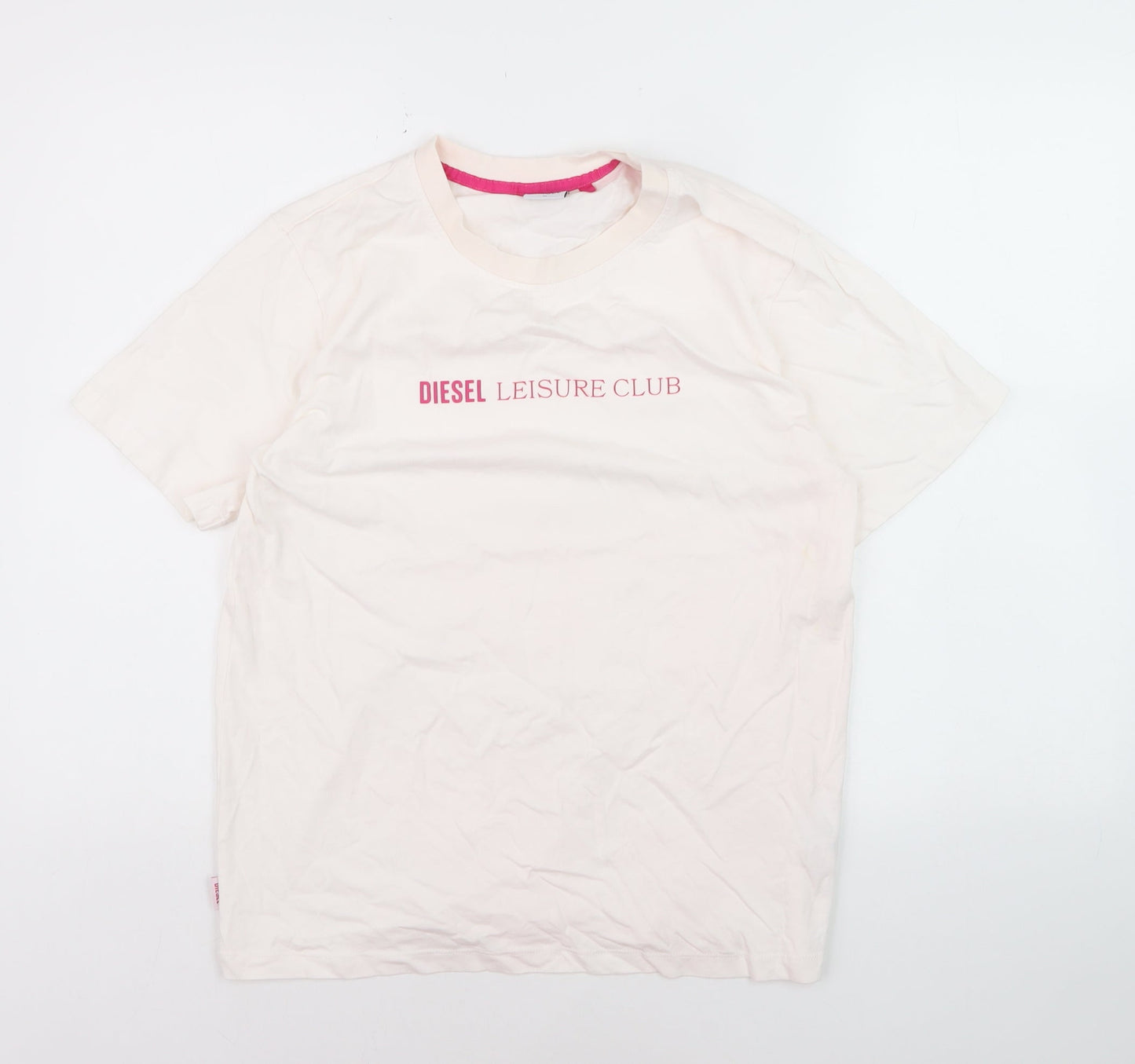 Diesel Women Ivory Leisure Club Cotton T-Shirt M Short Sleeve