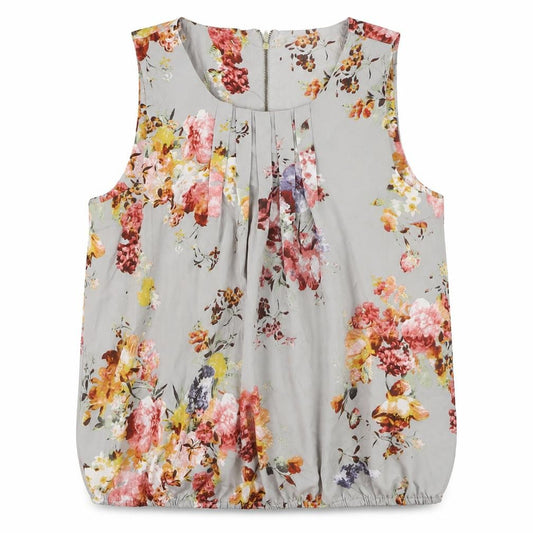 Vero Moda Women’s Grey Floral Pleated Sleeveless Tunic Blouse XL