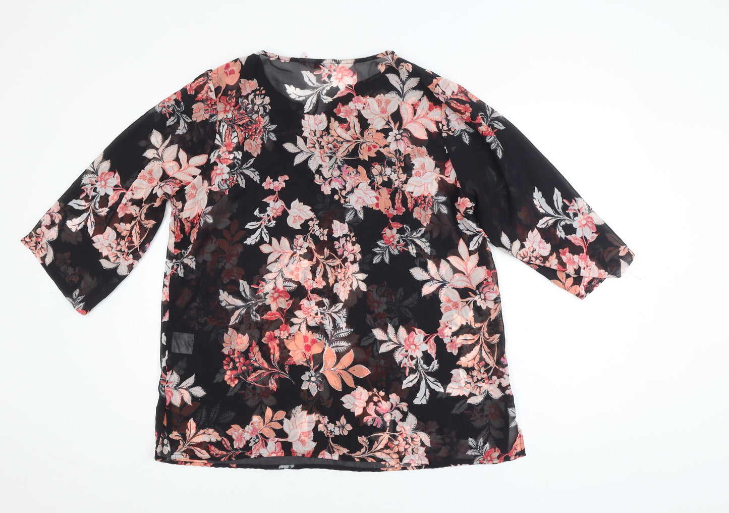 Millers Women Black Floral Beaded 3/4 Sleeve V-Neck Blouse Size 14