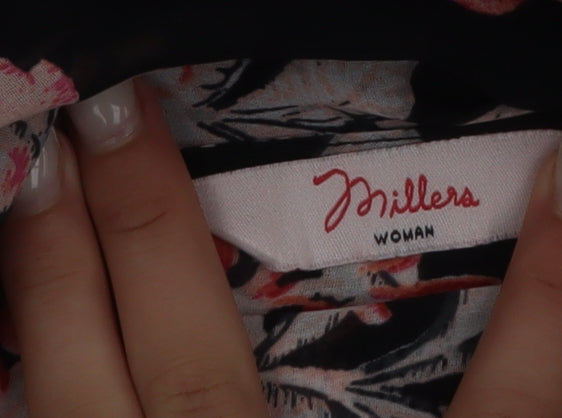 Millers Women Black Floral Beaded 3/4 Sleeve V-Neck Blouse Size 14