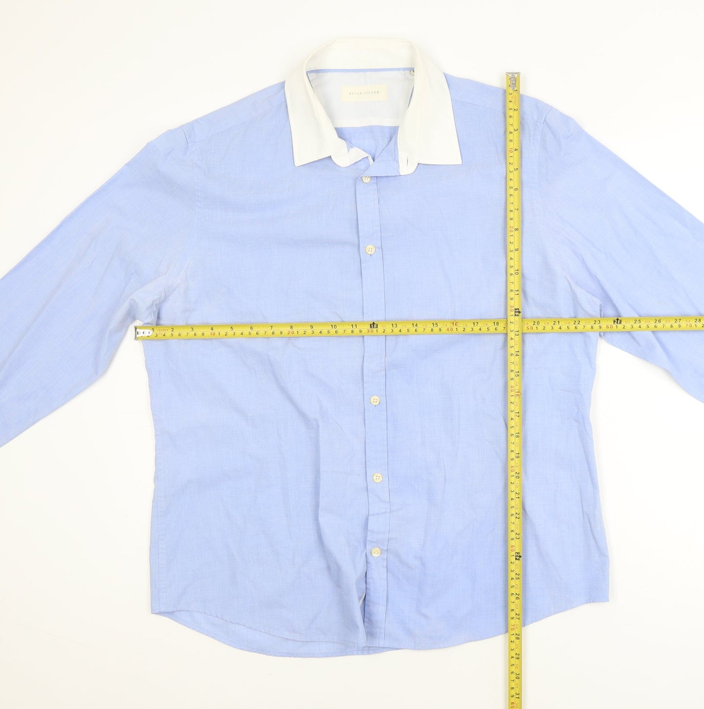 River Island Men's Blue XL Long Sleeve Collared Polo Shirt