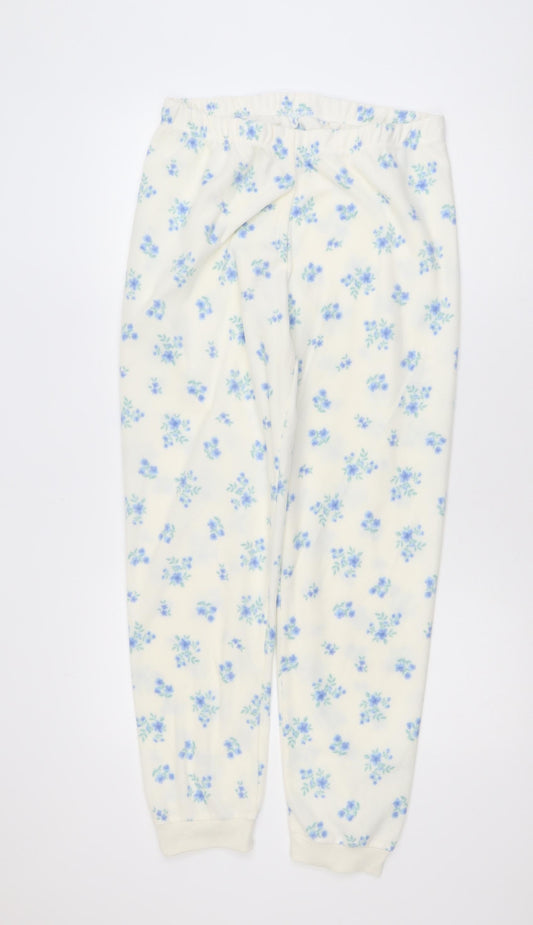Dunnes Stores Womens White Floral Fleece Pyjama Pants Size 8