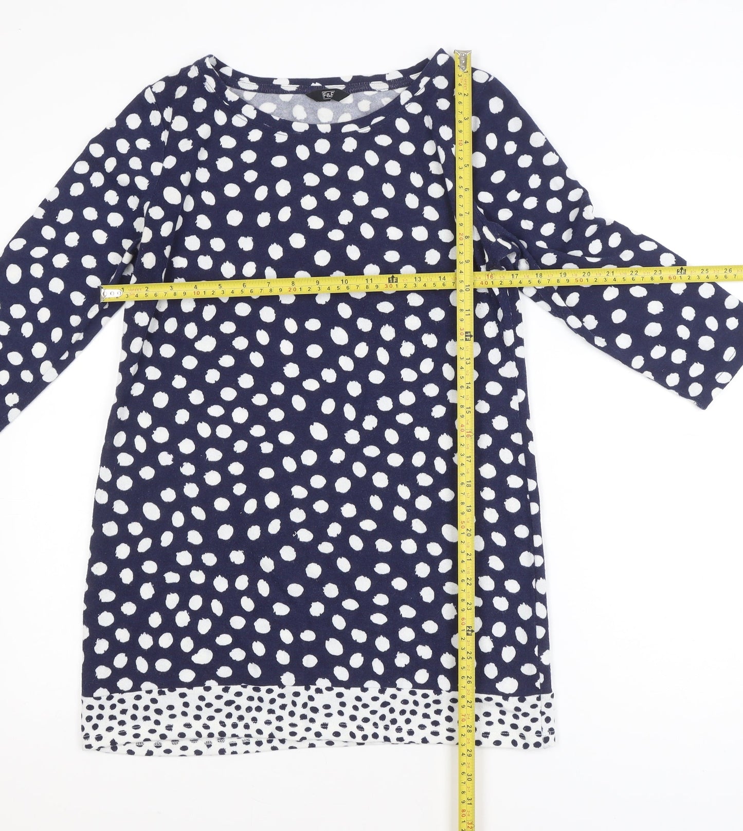 F&F Women’s Blue Polka Dot 3/4 Sleeve Tunic Blouse Size 12