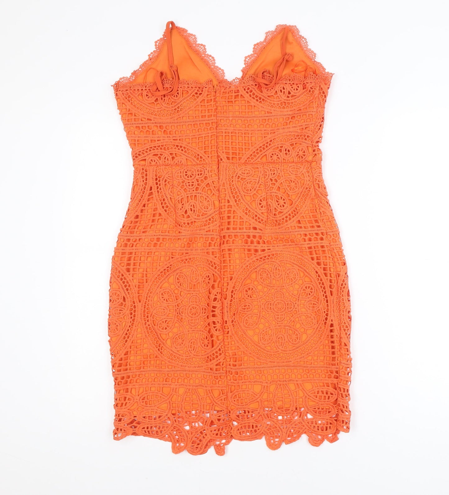 PrettyLittleThing Women Orange Lace Bodycon Short Dress Size M