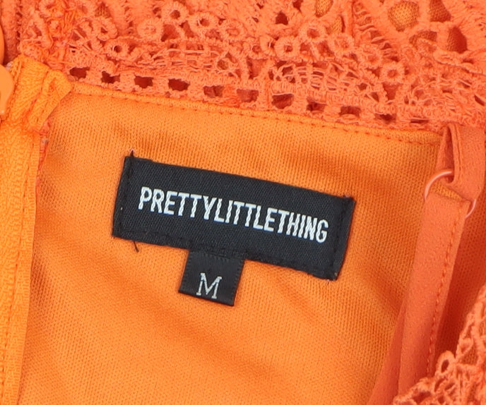 PrettyLittleThing Women Orange Lace Bodycon Short Dress Size M