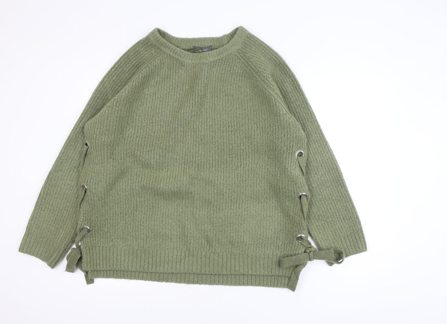 Primark Women's Green XL Ribbed Knit Pullover Jumper with Side Lace-Up