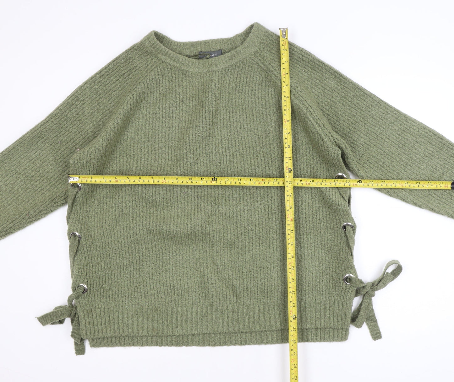 Primark Women's Green XL Ribbed Knit Pullover Jumper with Side Lace-Up