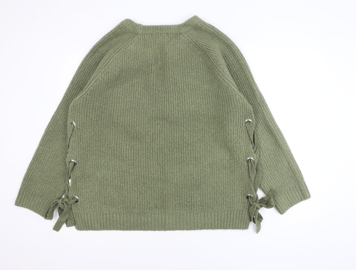 Primark Women's Green XL Ribbed Knit Pullover Jumper with Side Lace-Up
