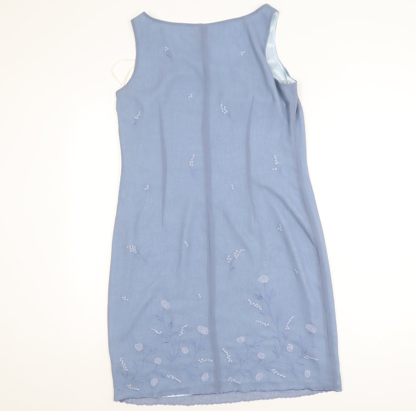 Next Women Blue Floral Embroidered Sleeveless Sheath Dress Size 14