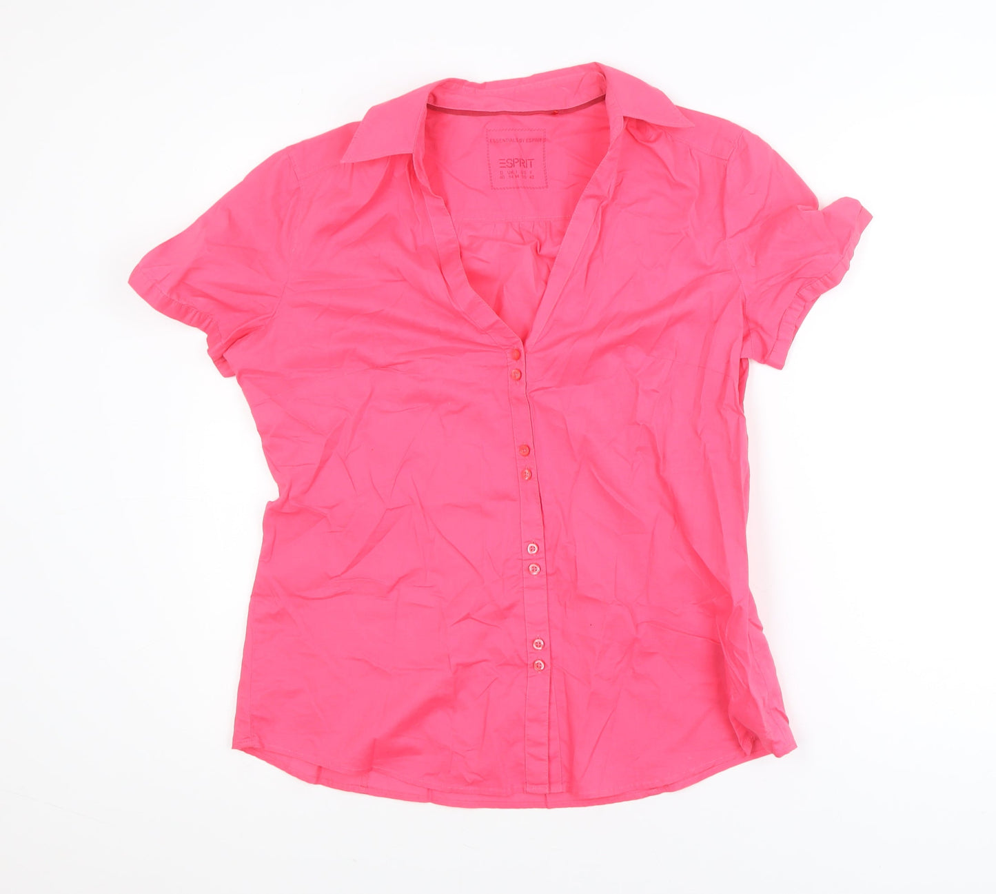 Esprit Women Pink Short Sleeve Button-Up Cotton Blouse Size 14
