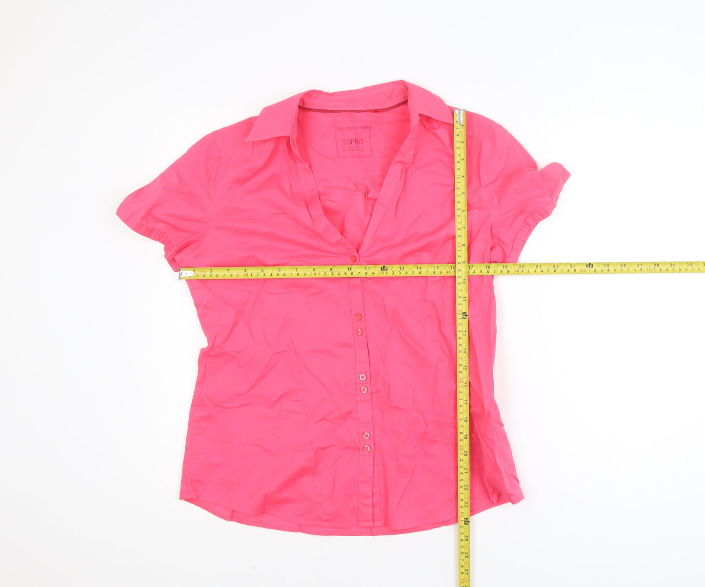 Esprit Women Pink Short Sleeve Button-Up Cotton Blouse Size 14