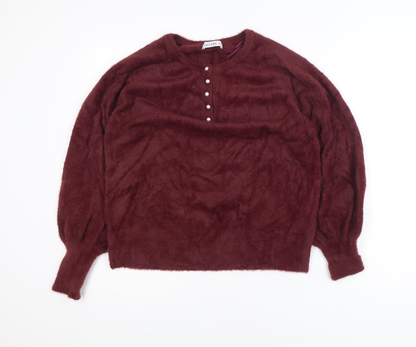 Gallery Women's Red Henley Knit Jumper Size M