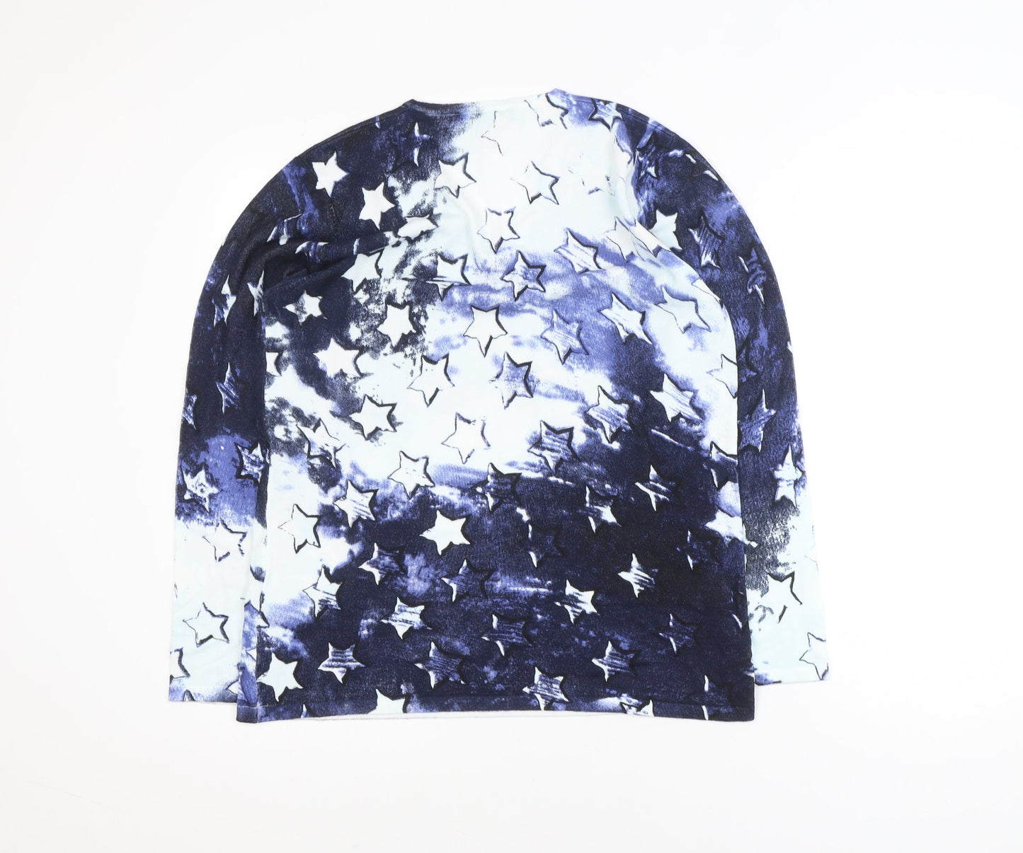Marble Womens Blue Star Print V-Neck Long Sleeve Jersey Top Size 12