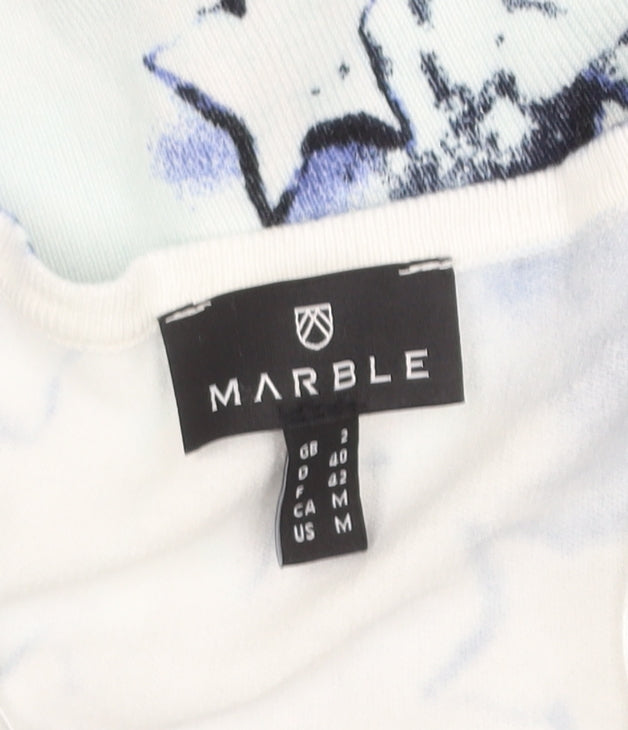 Marble Womens Blue Star Print V-Neck Long Sleeve Jersey Top Size 12