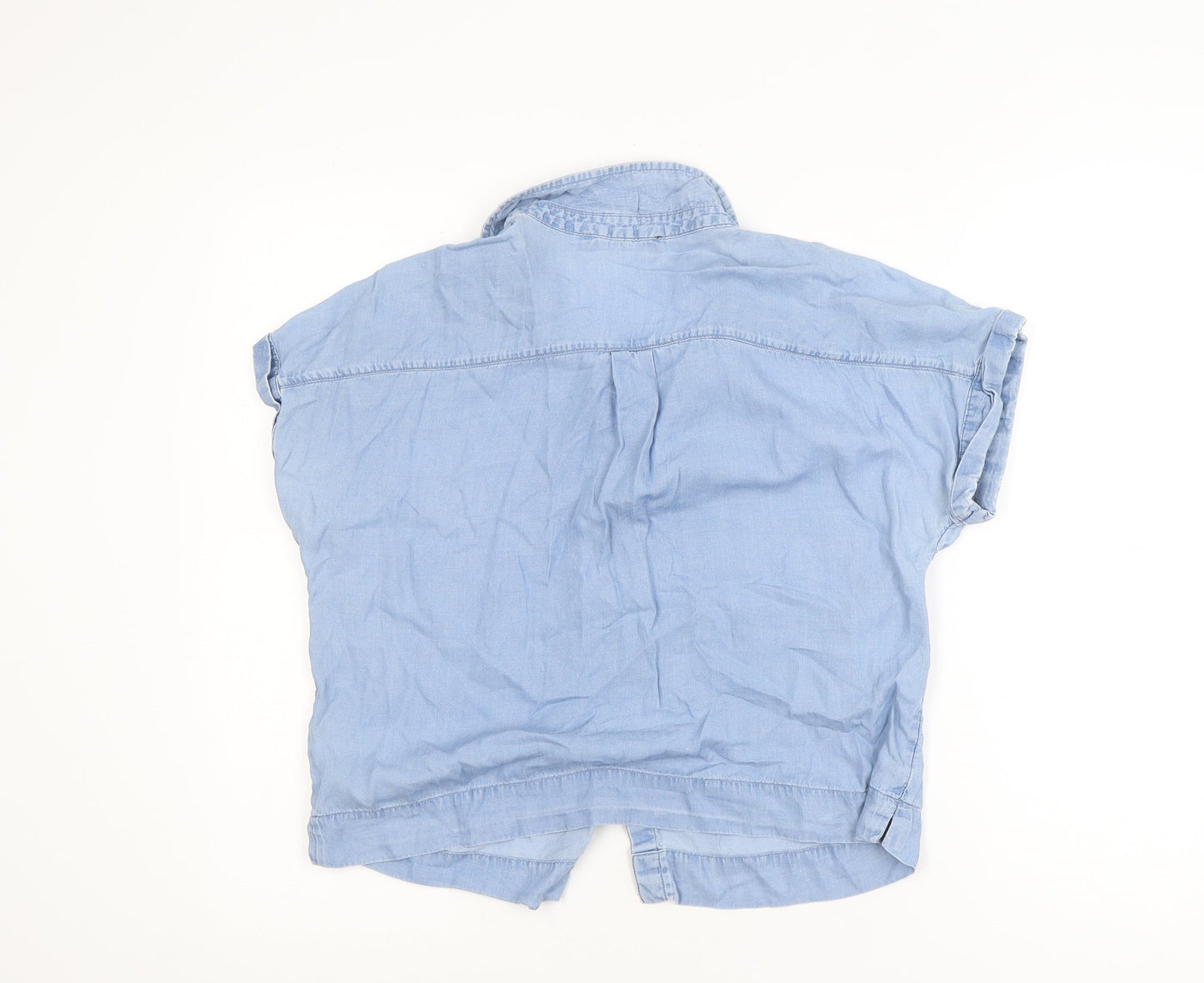 Marks and Spencer Women’s Blue Cropped Button-Up Denim Shirt Size 8 Petite