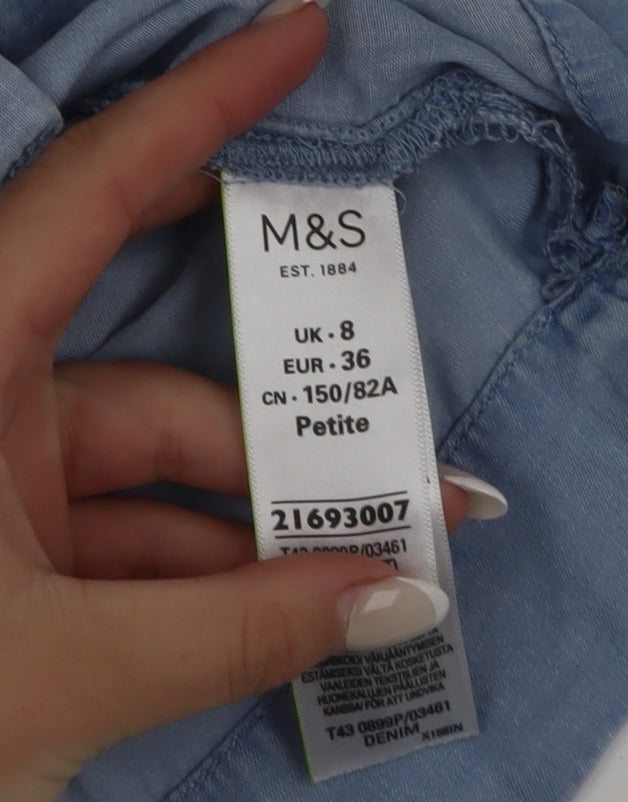 Marks and Spencer Women’s Blue Cropped Button-Up Denim Shirt Size 8 Petite