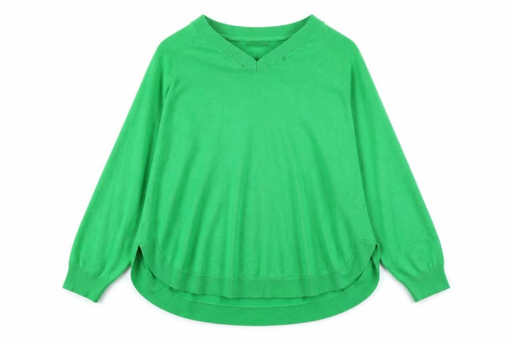 Gallery Women's Green V-Neck Relaxed Fit Knit Jumper Size XL