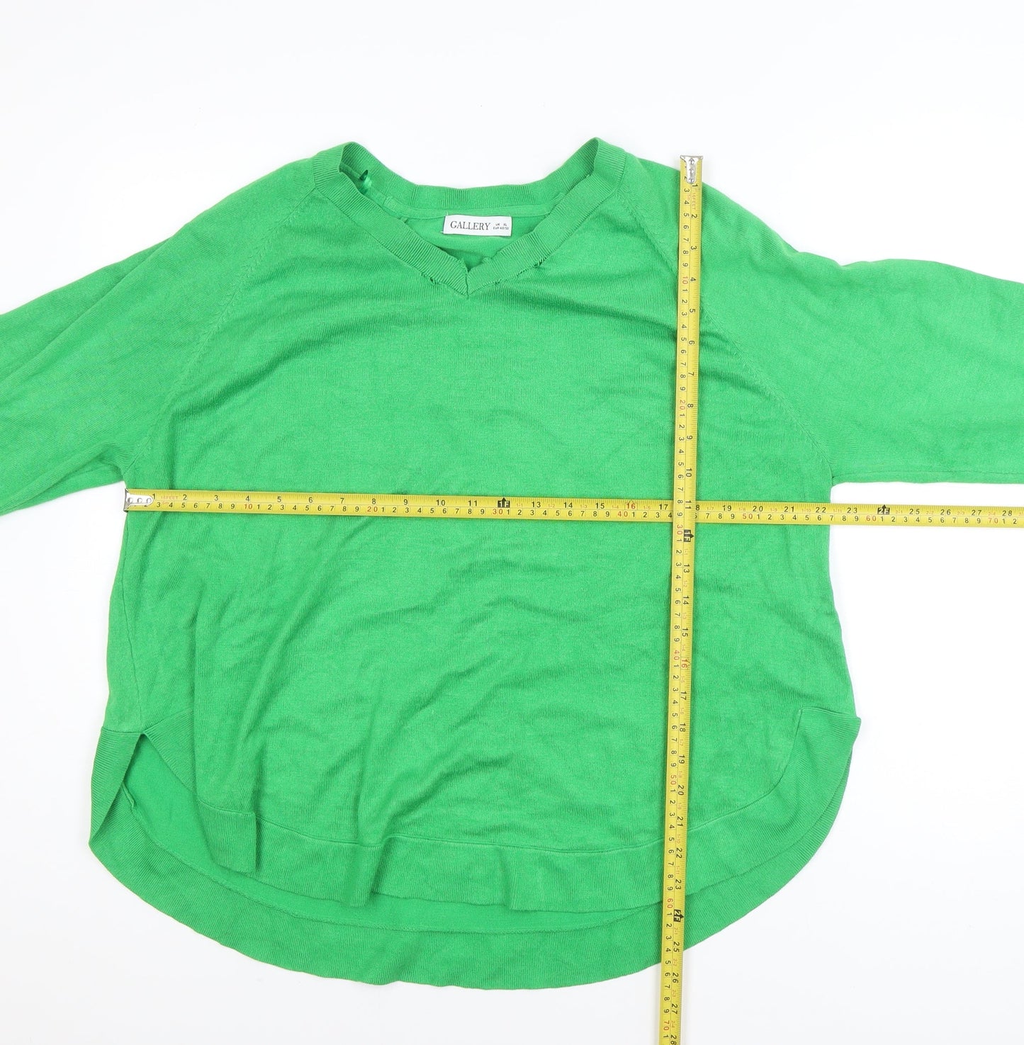 Gallery Women's Green V-Neck Relaxed Fit Knit Jumper Size XL