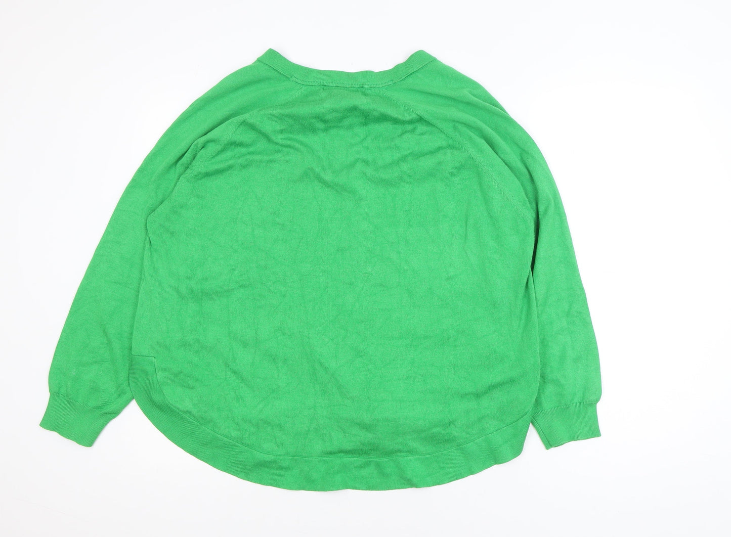 Gallery Women's Green V-Neck Relaxed Fit Knit Jumper Size XL
