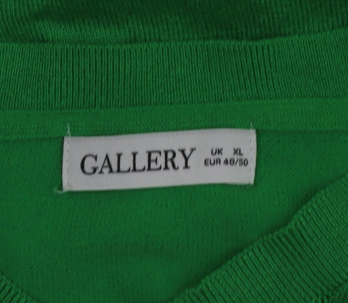 Gallery Women's Green V-Neck Relaxed Fit Knit Jumper Size XL