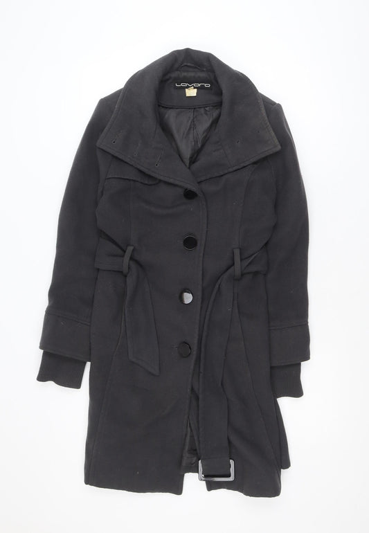 Lavoro Women's Black Wool Blend Belted Trench Coat Size 12
