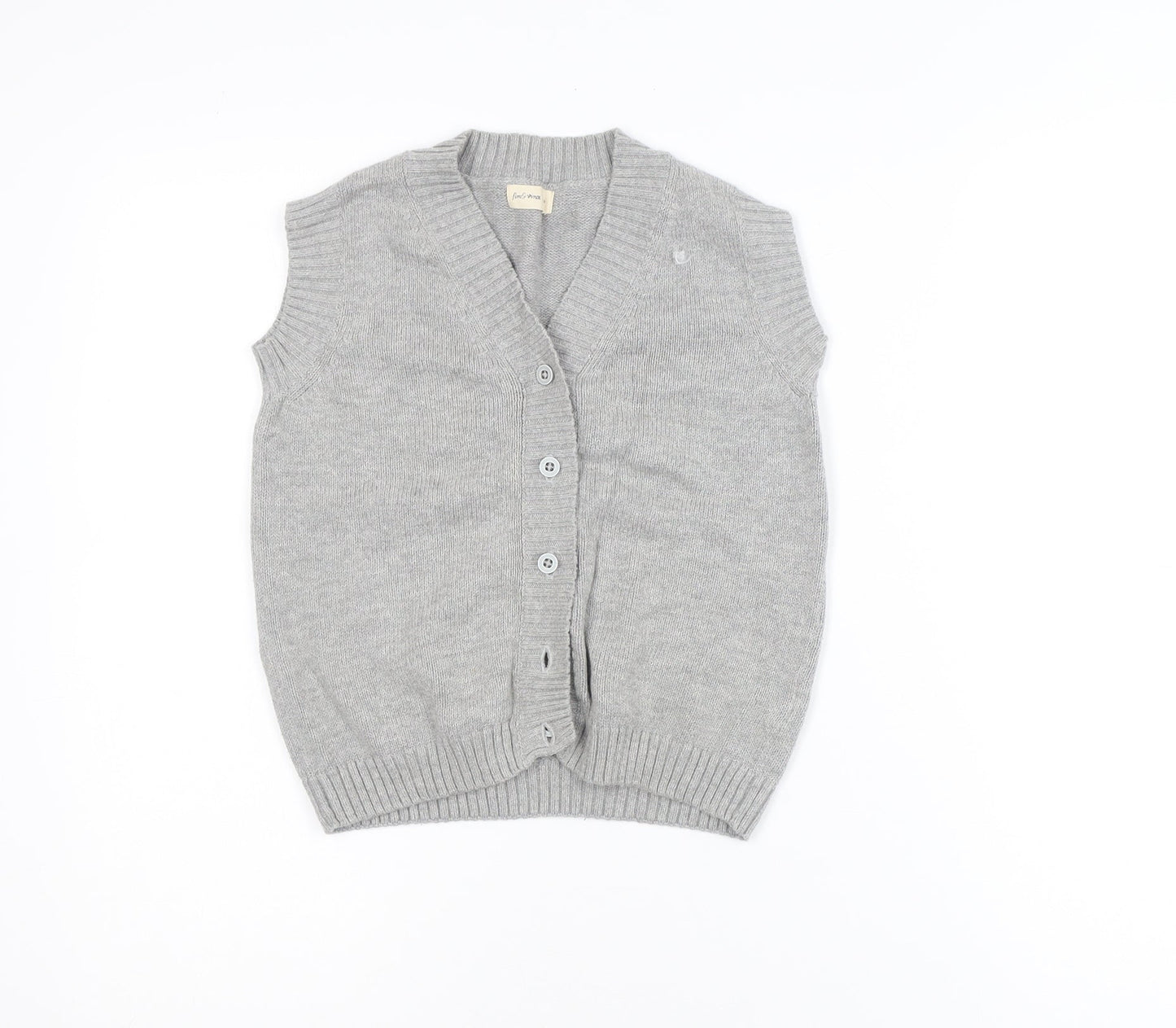 Fin & Vince Girls Grey 8-9 Years Cotton Button Cardigan Vest