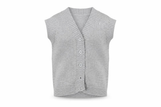 Fin & Vince Girls Grey 8-9 Years Cotton Button Cardigan Vest