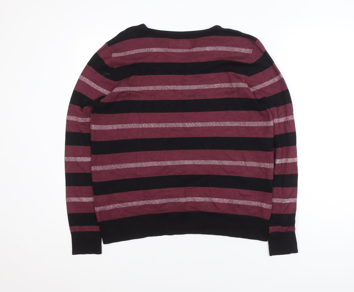 Maine New England Women’s Burgundy & Black Striped Crew Neck Jumper Size 14