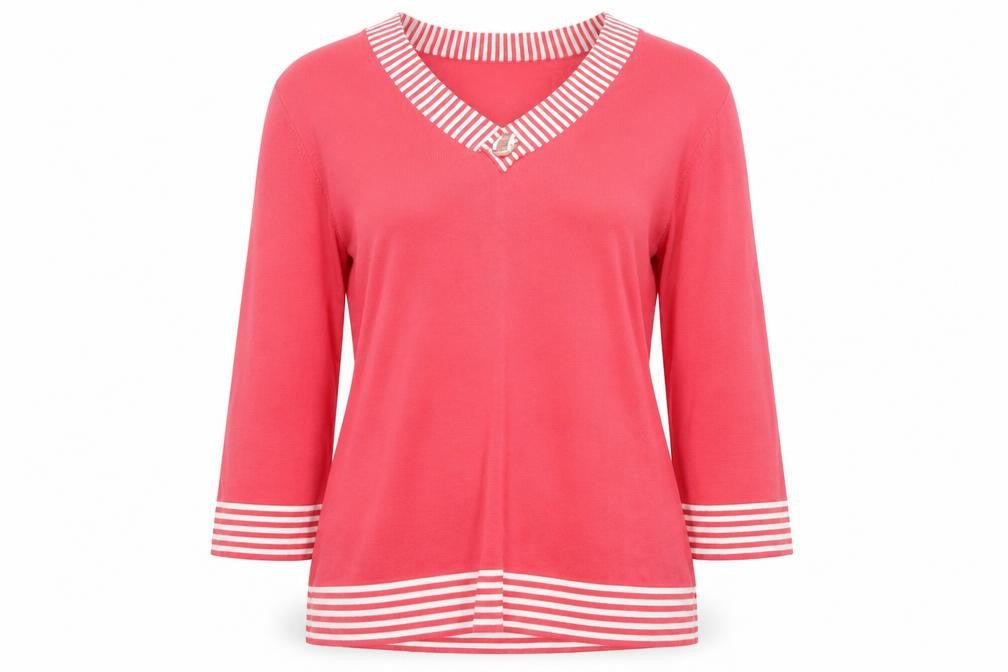 Vogue Womens Pink 3/4 Sleeve V-Neck Pullover Jumper L
