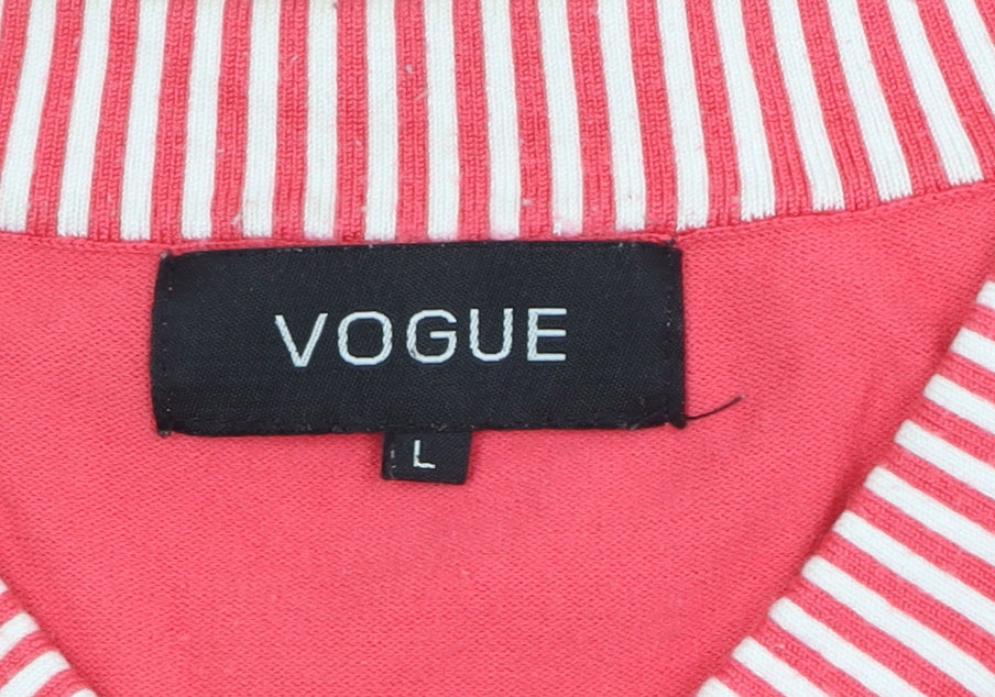 Vogue Womens Pink 3/4 Sleeve V-Neck Pullover Jumper L