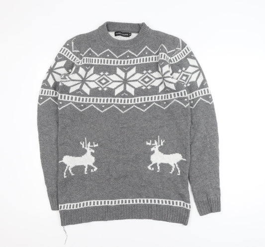 TAONIUCHAOPIN Men's Grey XL Fair Isle Christmas Pullover Jumper