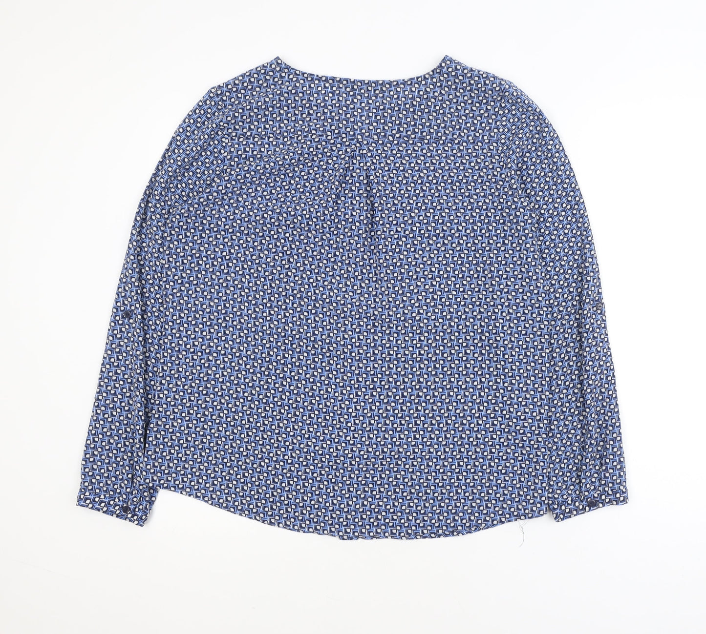 Dunnes Women Blue Geometric Long Sleeve V-Neck Blouse Size 12