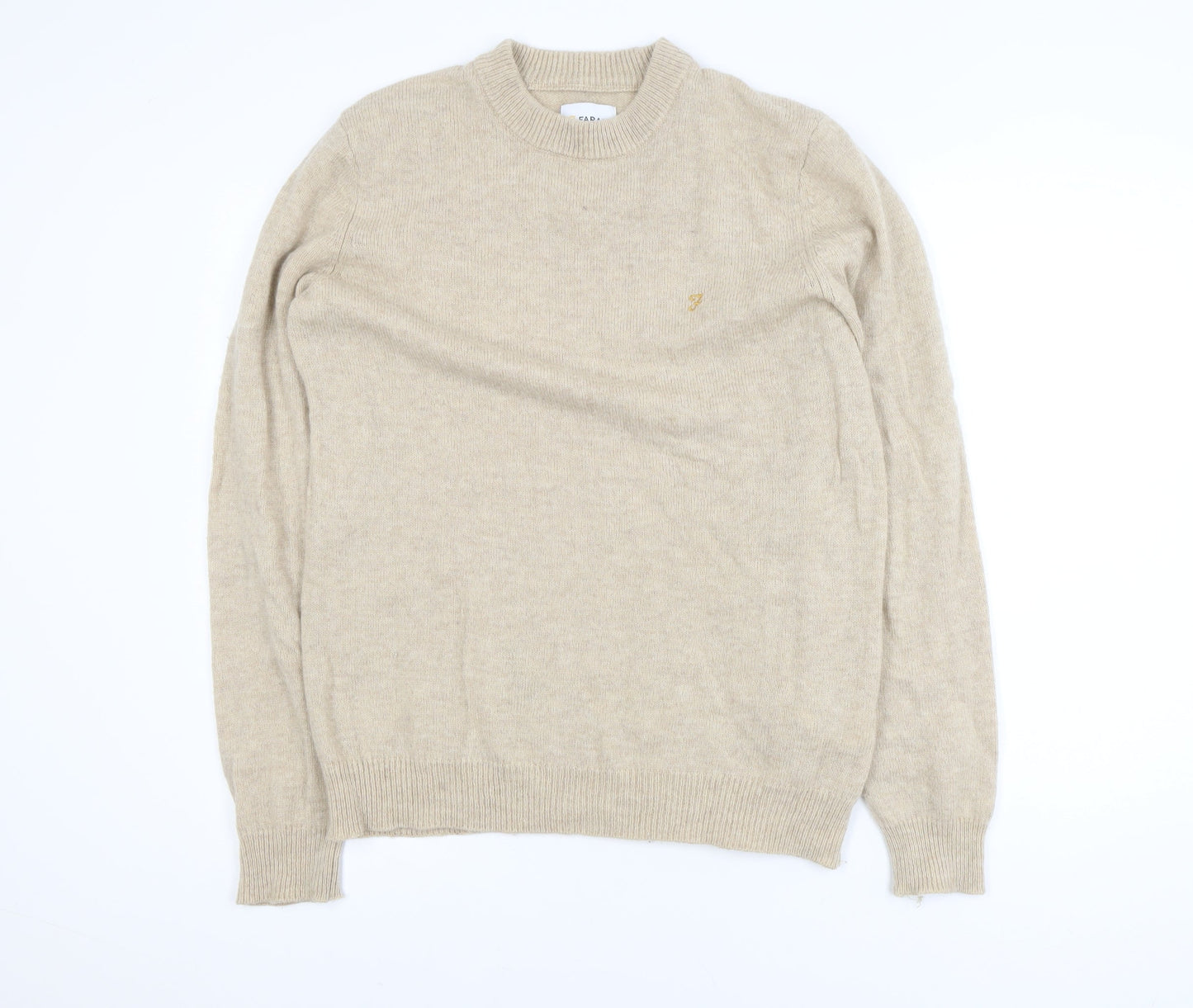 Farah Women Beige Lambswool Crew Neck Pullover Jumper L